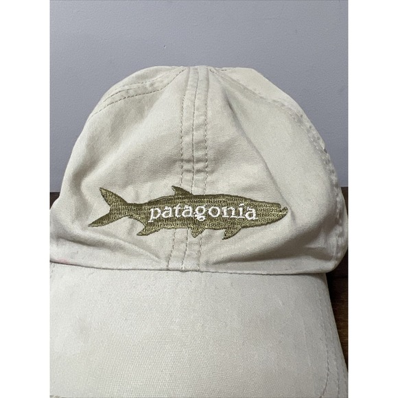 RARE 2009 Patagonia 6-Panel Tan Embroidered Fly Fishing Logo Trout Cap/Hat 28863 - Picture 2 of 8